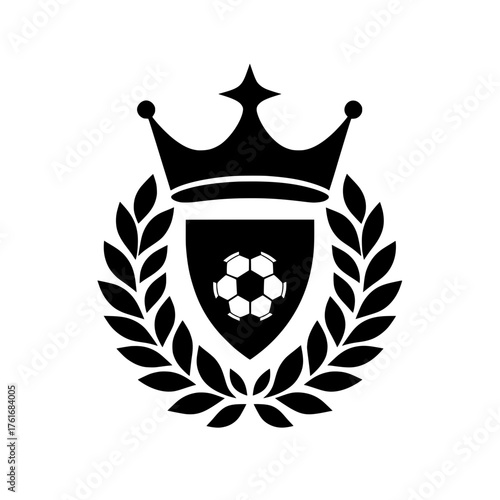 Silhouette of Crown, Soccer Ball, and Laurel Wreath - Sports Logo Design