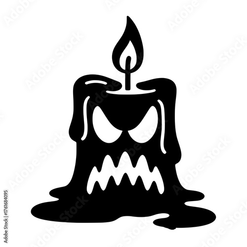 Silhouette of a Dripping, Burning Candle with Evil Eyes - Horror Cartoon Illustration