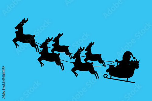 silhouette vector of santa with his flying reindeer