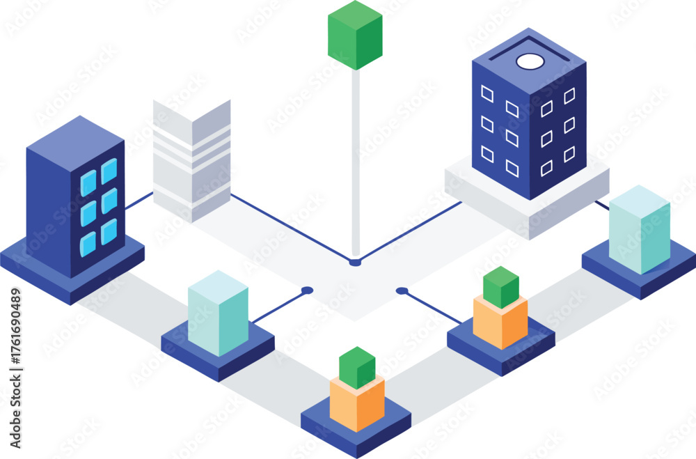 Fototapeta premium Isometric 3d smart city data network hub illustration scalable vector eps