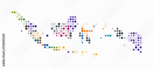 Indonesia, shape of the country build of colored cells. Digital style map of the Indonesia on white background. Small size rounded square blocks. Creative vector illustration.