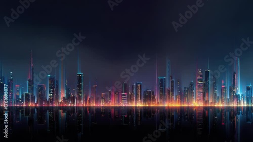 cityscape with space and neon light effect. Modern hi-tech, science, futuristic technology concept. Abstract digital high tech city design for banner background