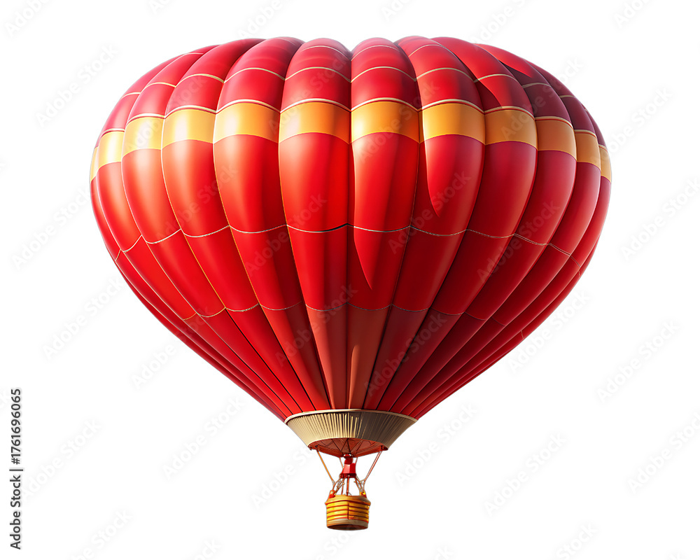 Fototapeta premium Red hot air balloon ascends and romantic adventure isolated on transparent background