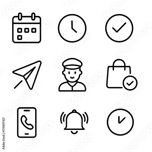 Pickup Request Icons. Outline icon set of return courier services: courier van, bike courier, drone icon,