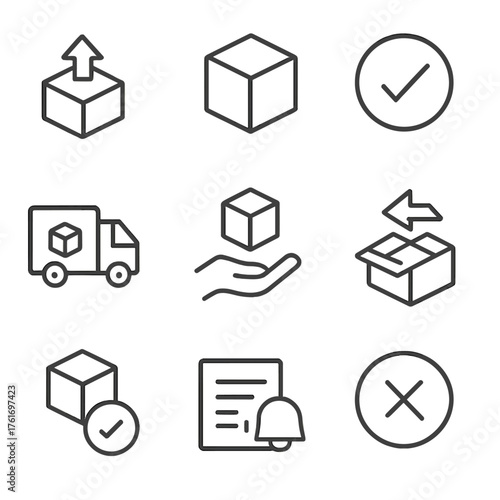 Replacement Icons Set. Outline icon set of condition assessment: magnifying glass, defect scratch, stain icon,