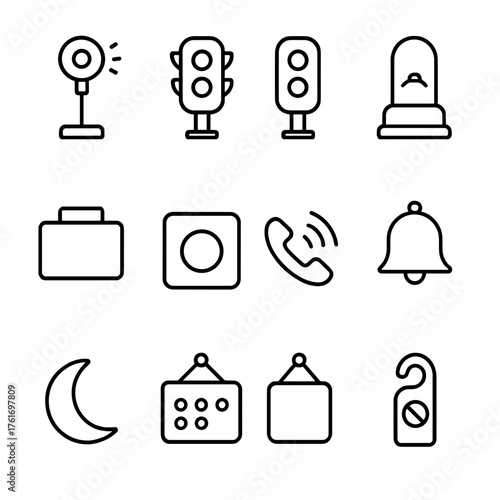 Status Lights Icons. Outline icon set of status lights and indicators: busy light, green light, red light,