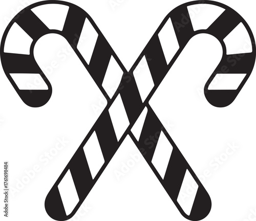 Black and white crossed candy cane silhouette