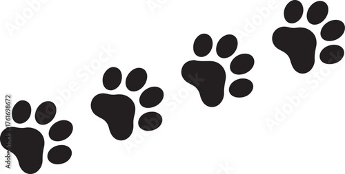 black tiger trace silhouette on white horizontal background. Vector flat poster or placard.