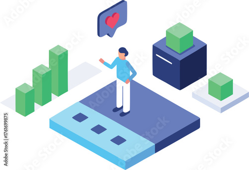 Isometric 3d illustration of an ai wellness coach providing digital health guidance
