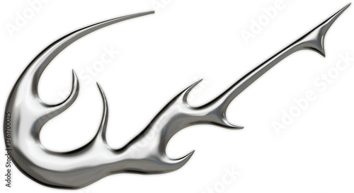 Futuristic chrome abstract sigil in 3D cybersigilism style with reflective metallic surfaces and sharp gothic liquid shapes.