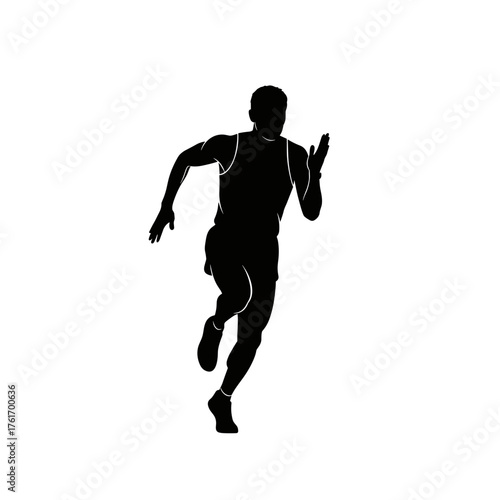 Silhouette of runner in motion, sprinting athlete symbolizing speed, determination and power, isolated on transparent background, flat style