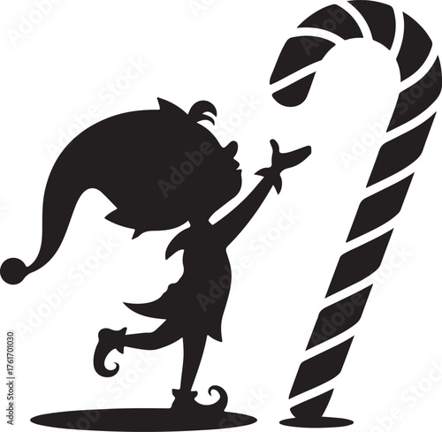 Silhouette Christmas Elf and a big candy