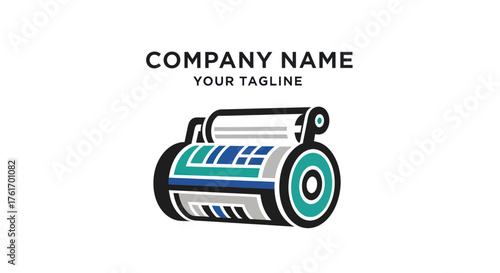 Creative printing press machine logo for business identity.