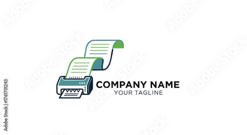 Modern Receipt Printer with Long Paper Roll Logo Design.