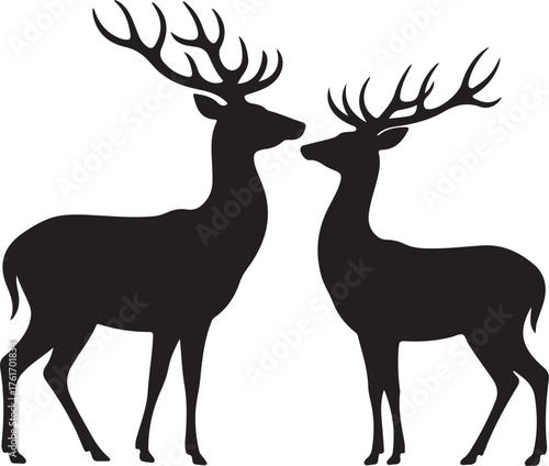 Vector silhouette of deer on white background