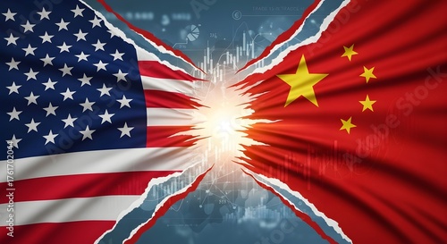 USA and China Conflict Concept – Trade War and Global Economic Tension