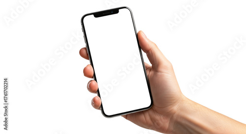 Cuadro en lienzo Hand holding Smartphone as png photo and isolated on white background for your m