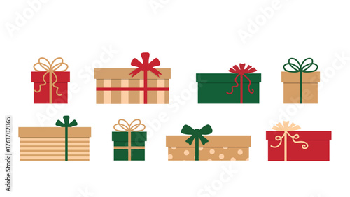 Set of colorful gift boxes with ribbons and bows isolated on white background