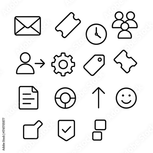 Customer Service Icons. Outline icon set of customer service operations: inbox, ticket, SLA clock, queue,
