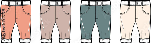 Colorful Rolled Cuff Pants Illustration Set for Apparel Design