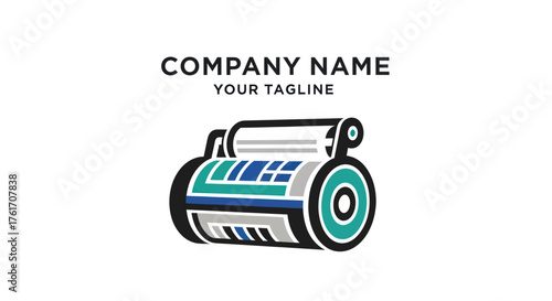 Creative printing press machine logo for business identity.