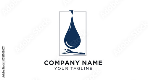 Elegant dark blue liquid droplet logo design concept.