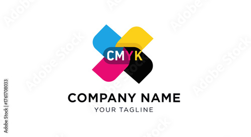 CMYK color model logo design for printing company branding.
