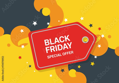 Black Friday Special Offer Tag with Festive Elements.