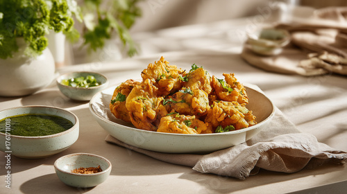 Crunchy Fried Pakoras with Green Chutney