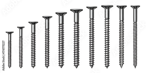 Various Screws Set Logo Vector – Black Outline Icons on Transparent Background