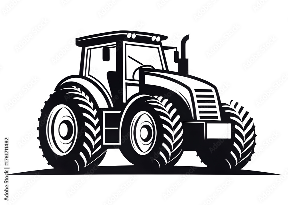 Fototapeta premium Tractor Logo Vector – Black Outline Icon on Transparent Background