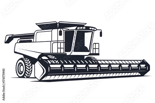 Combine Harvester Logo Vector – Black Outline Icon on Transparent Background