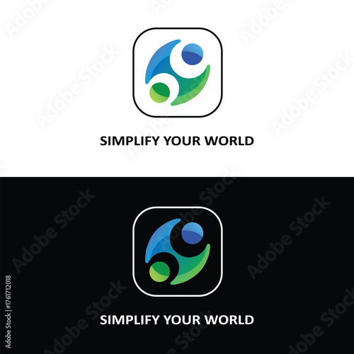 Abstract people logo design with rounded square frame isolated on white background, representing unity and collaboration