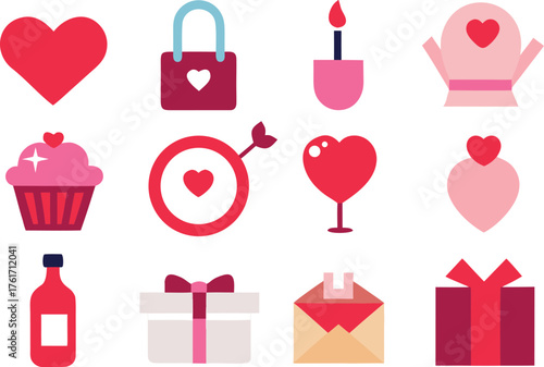 Vector valentine gift shop icons heart box perfume and more scalable eps