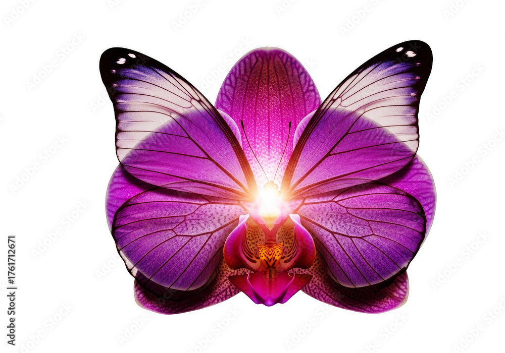 Fototapeta premium Purple orchid flower with butterfly wings isolated on transparent background