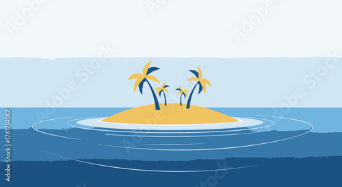 Isolated Tropical Island with Palm Trees Minimalist Vector Art