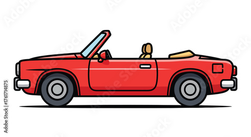 Red convertible car isolated on white background, a classic automobile with the top down, perfect for summer drives