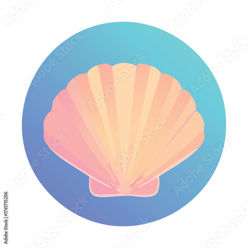 Ocean seashell with blue and orange gradient tones in soft coastal style – marine shell vector illustration