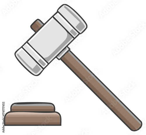 Illustration of a Wooden Gavel and Striking Block, Concept for Court, Justice, Auction, Judgement and Law