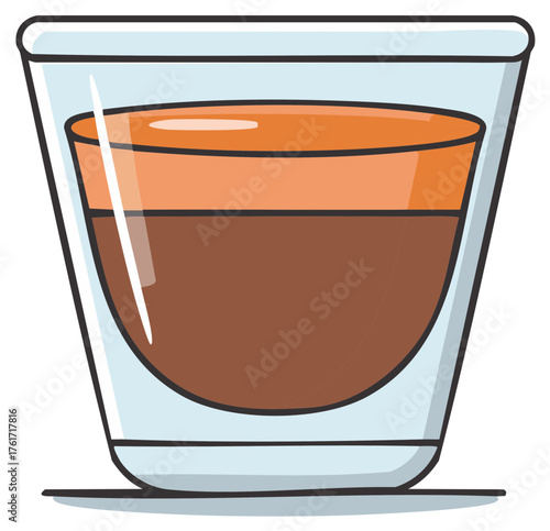 Layered coffee drink in a clear glass with light blue hue outline