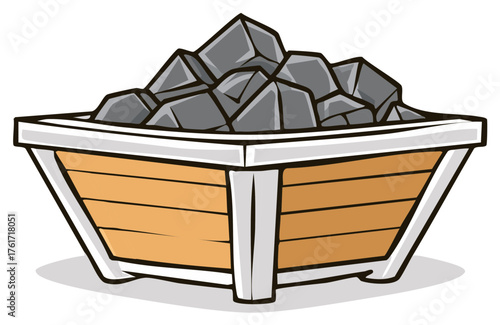 Wooden mine cart full of coal or ore cartoon vector illustration