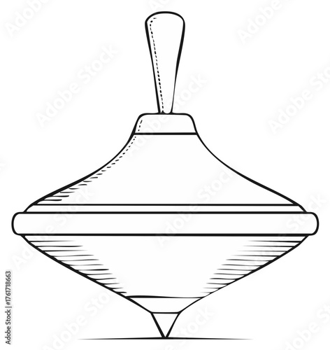 Classic spinning top toy drawing retro style old fashioned children game vintage illustration line art outline graphic element
