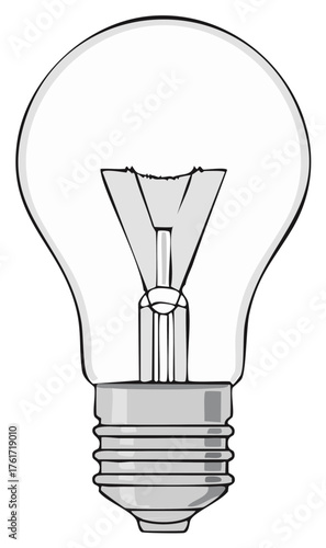 Classic incandescent light bulb with a clear glass enclosure and metal screw base