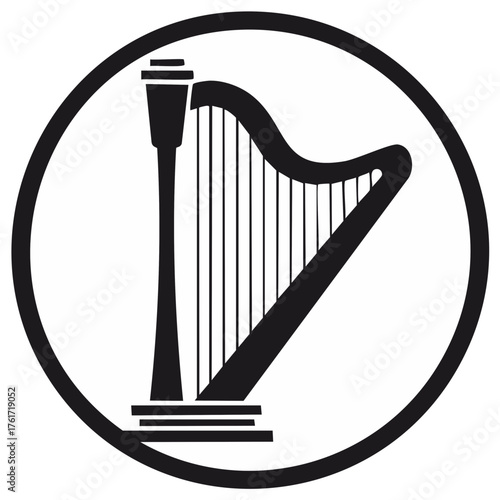 Stylized Harp Musical Instrument with Lamp Post Vector Graphic Illustration