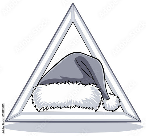Santa Hat in Triangle Frame Festive Holiday Season Celebration Symbol Icon Graphic