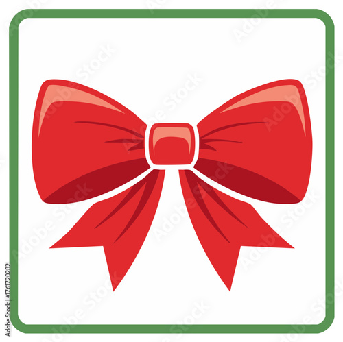 Festive Red Ribbon Bow Decoration with Green Border for Holiday Gifts and Celebrations