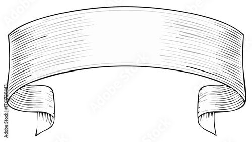 Elegant Ribbon Banner Design Element with Detailed Hatching for Decoration and Emphasis, Ideal for Graphic Design Projects