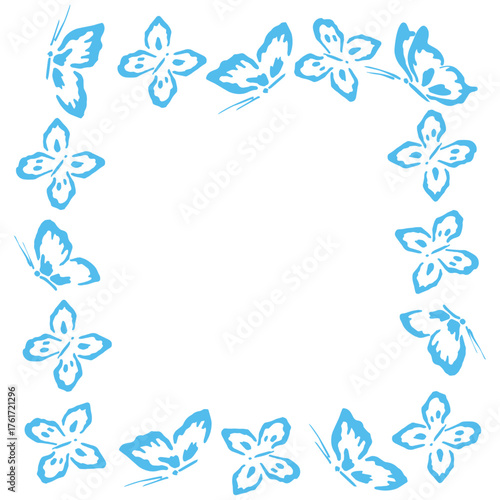 Blue square frame with butterflies for decorative design	