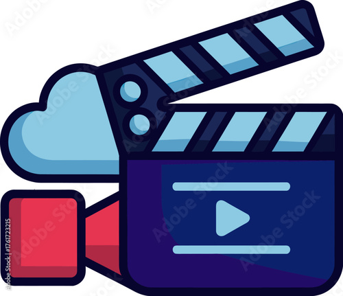 Cloud video production icon flat vector illustration for film and media on transparent background