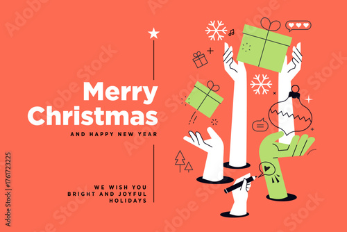 Merry Christmas and Happy New Year banner. Vector illustration for website banner, social media banner, greeting card, marketing material.